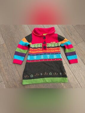 Colorblock Knit Sweater Dress top with Bright Folkloric Pattern 12 M